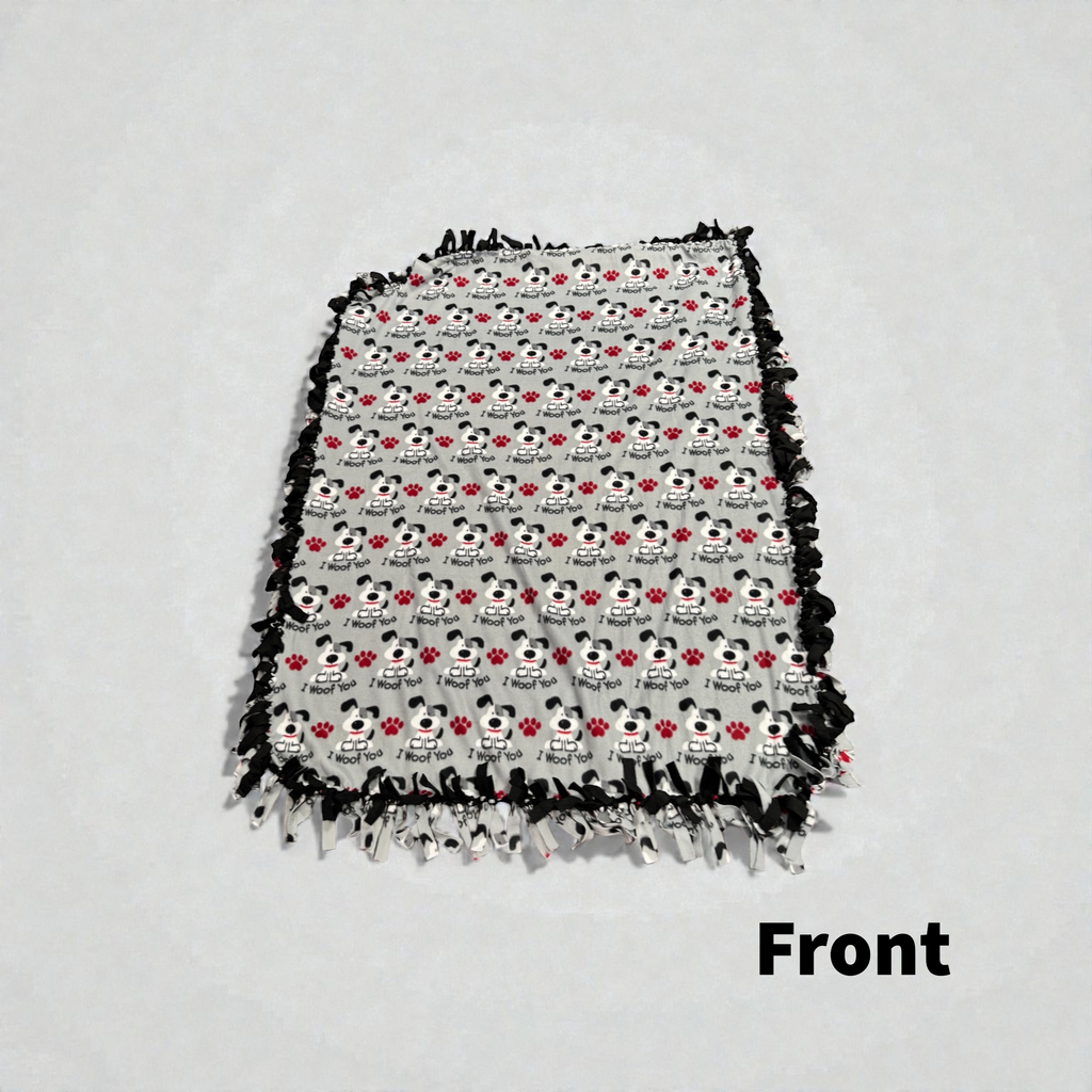 Dog Print Cut & Tie Fleece Blanket – 50” x 60”