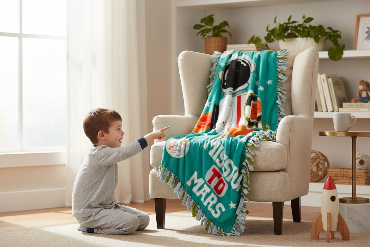 Astronaut Mars Logo Cut & Tie Fleece Blanket – 48” x 60”