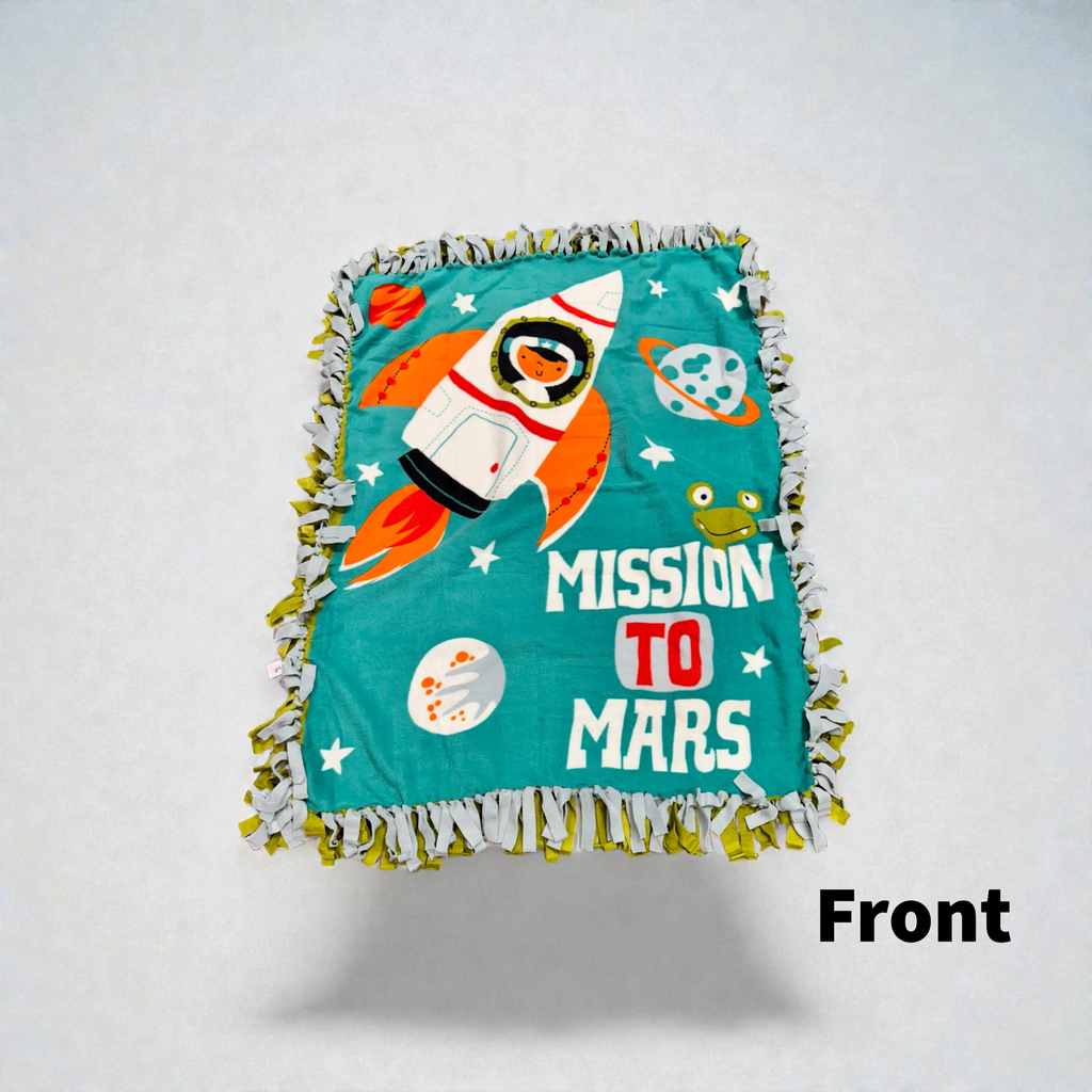 Astronaut Mars Logo Cut & Tie Fleece Blanket – 48” x 60”