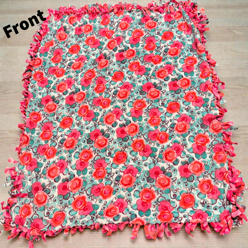 Vibrant Pink & Orange Floral Cut & Tie Fleece Blanket – 72” x 60”