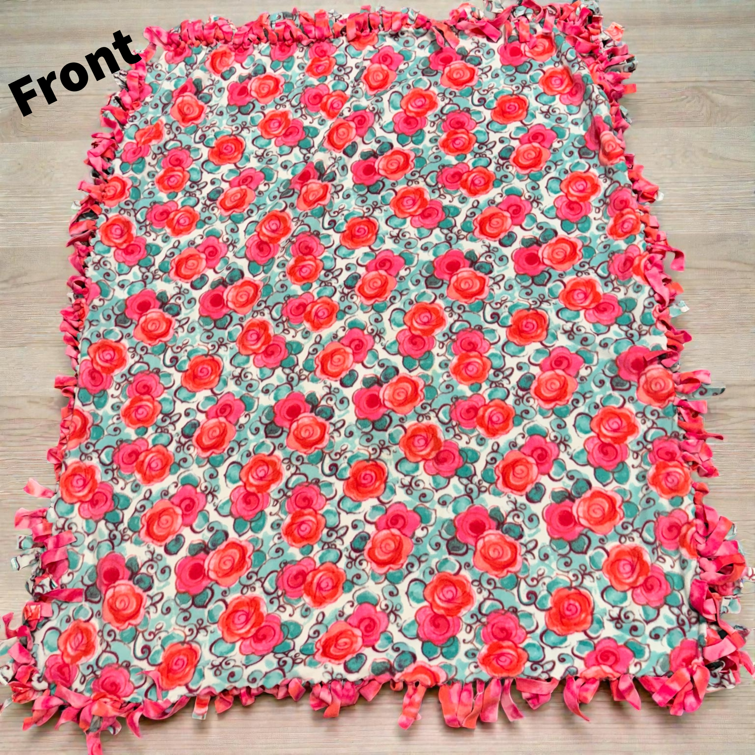 Vibrant Pink & Orange Floral Cut & Tie Fleece Blanket – 72” x 60”