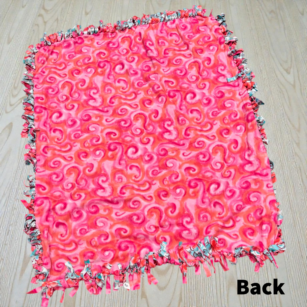 Vibrant Pink & Orange Floral Cut & Tie Fleece Blanket – 72” x 60”