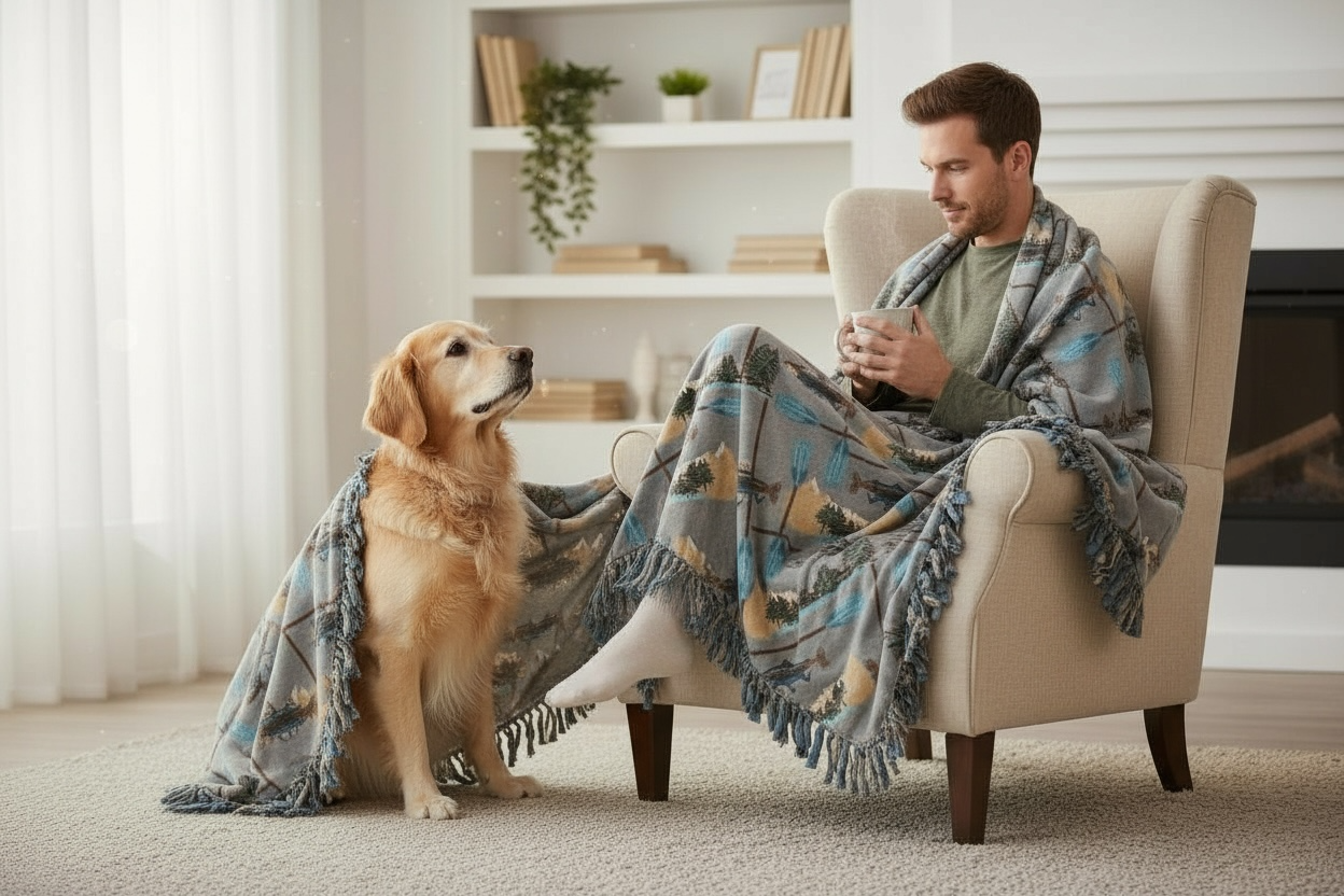 Fish Print Cut & Tie Fleece Blanket – 72” x 60”