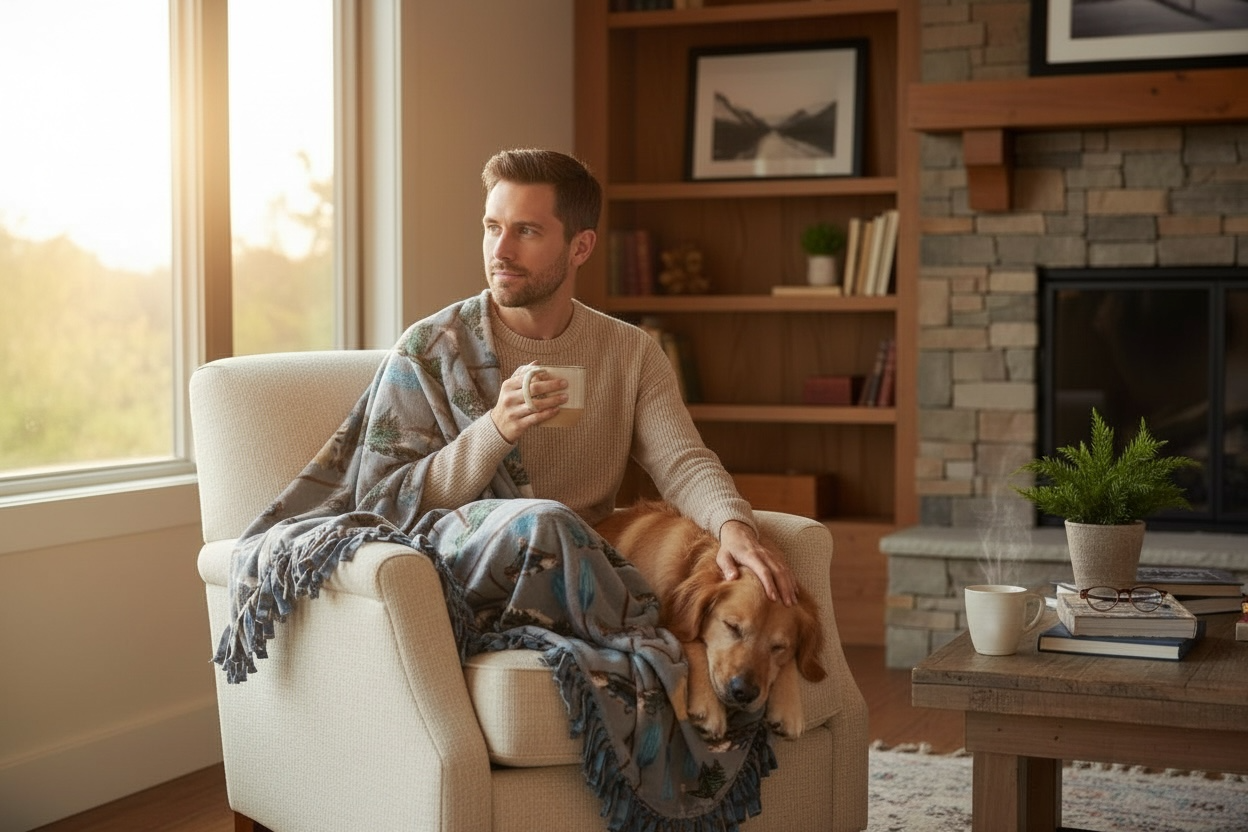 Fish Print Cut & Tie Fleece Blanket – 72” x 60”