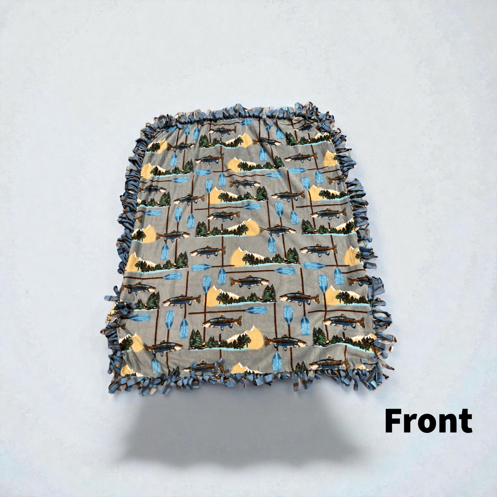Fish Print Cut & Tie Fleece Blanket – 72” x 60”