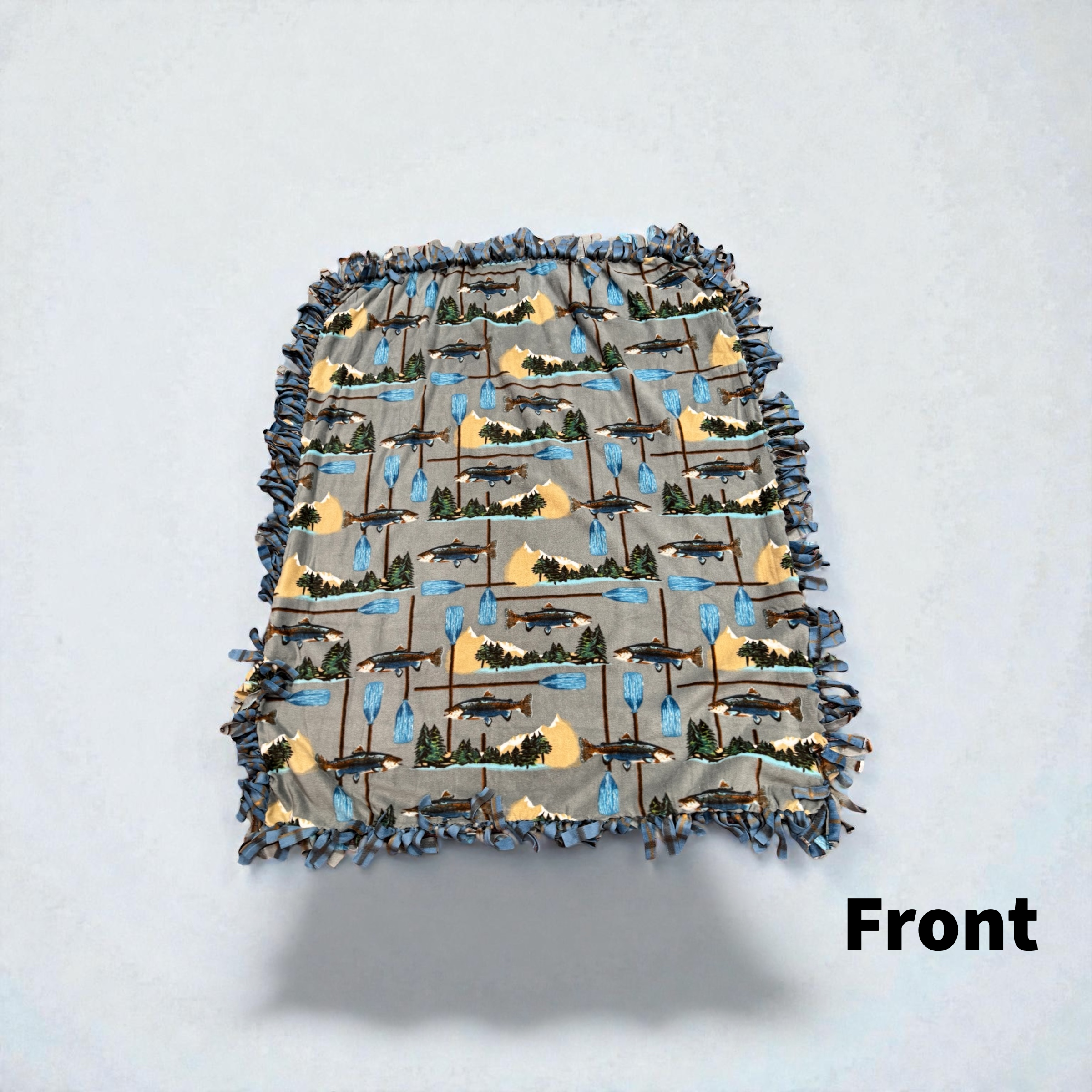Fish Print Cut & Tie Fleece Blanket – 72” x 60”