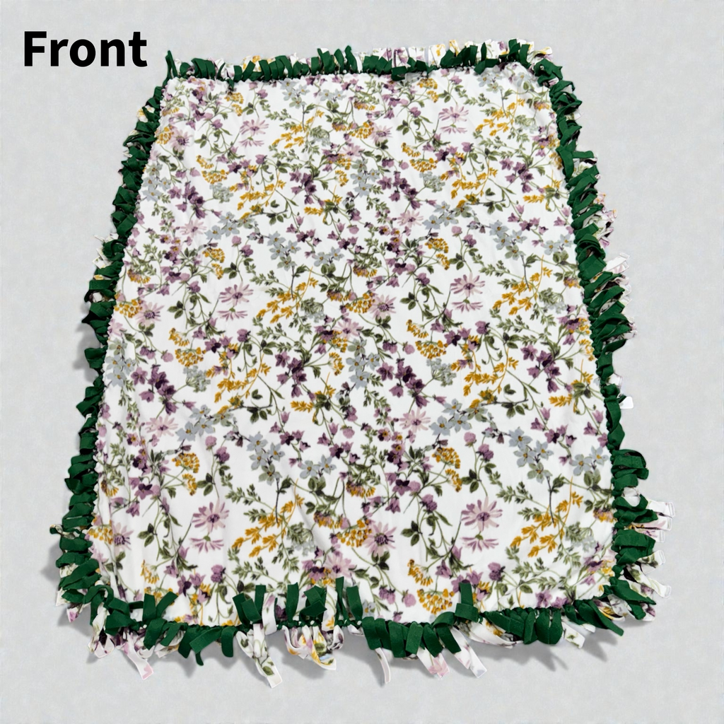 Purple, Yellow & White Floral Cut & Tie Fleece Blanket – 72” x 60”